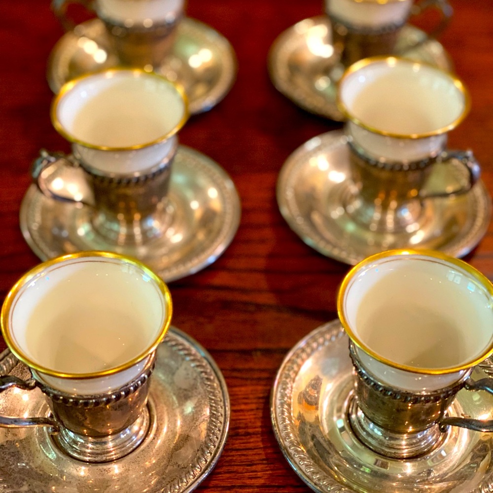 Lennox Gotham silver and gold Demi coffee cups set of 6